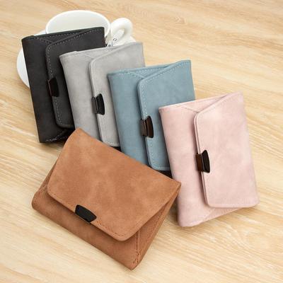 Новый женский ретро матовый кожаный складной кошелек: Короткий, простой кошелек для монет и визитница клатч