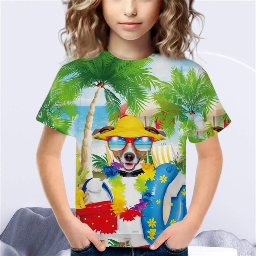 Детская одежда для мальчиков и девочек Футболка с принтом 3D Cat и короткими рукавами, топ с круглым вырезом