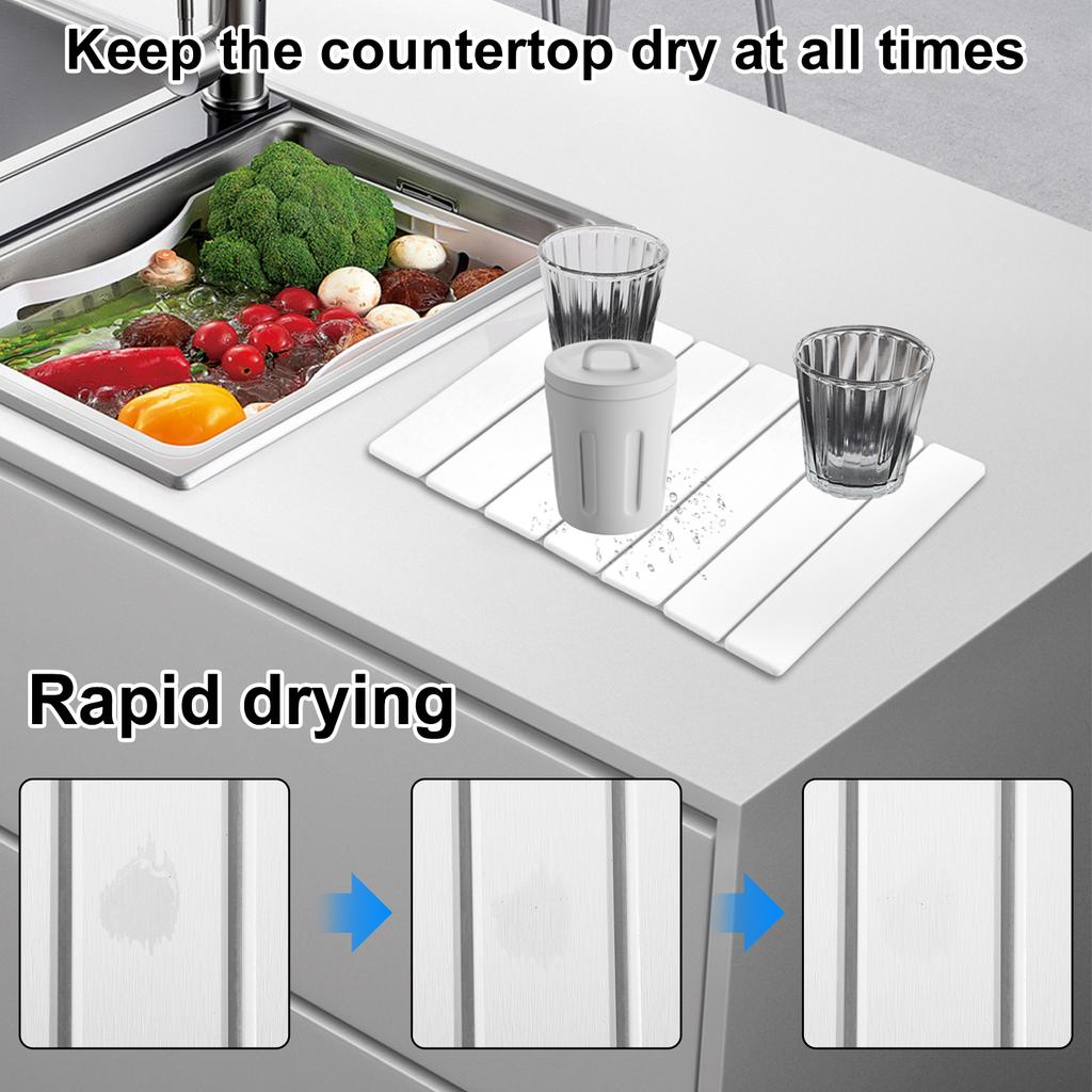 Kitchen Drying Mat Foldable Stone Dish Draining Mat Super Absorbent Mat Quick Dry Stone Drain Pad Kitchen Faucet Placemats