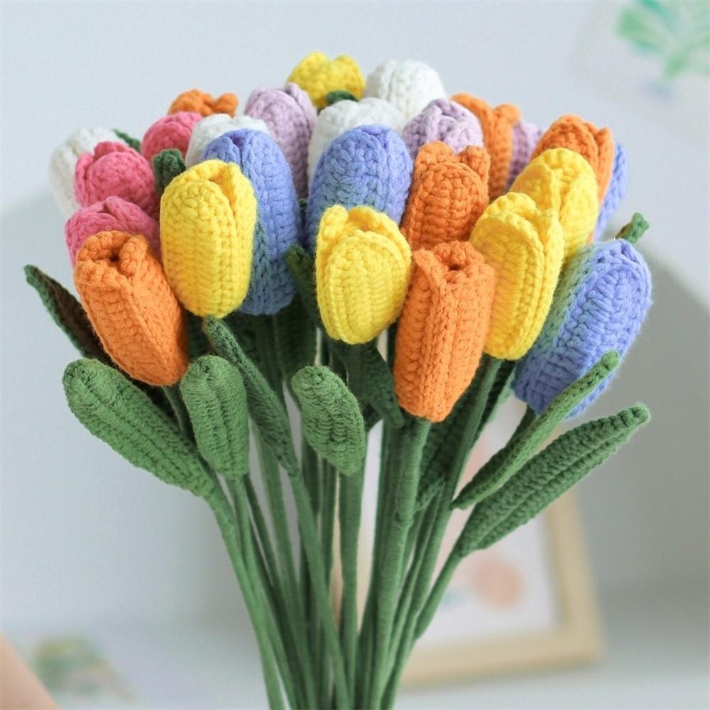 Creative Finished Knitted Tulips Flower Crochet Flowers Handmade Plant Party Decor