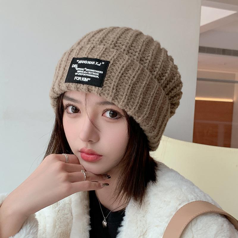 Женские шапки и кепки Осень-зима Большая вязаная шерстяная шапка-повязка Повседневная универсальная холодная теплая защита ушей Сложенная кепка