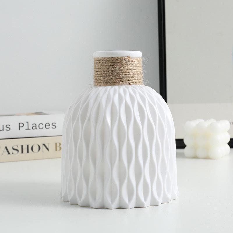 1PC Pineapple Pattern Twine Imitation Ceramic Plastic Vase Simple Water Wave Pattern Flower Arrangement Vase