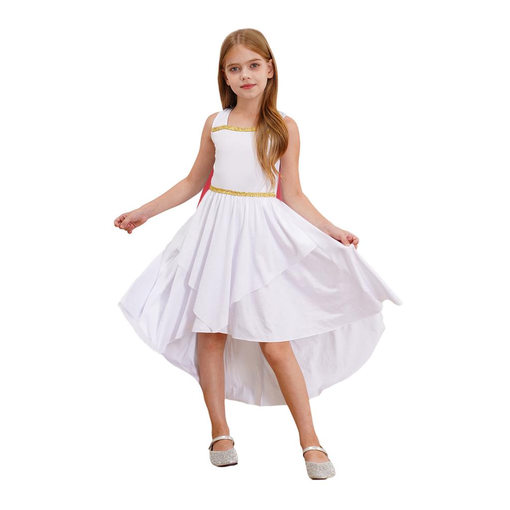 Versatile Ancient Toga Dress for Girls: One-Piece Flowy Costume, Easy to Style as Greek, Roman or Egyptian Princess