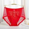 Silk Embroidery Mid Waist Lace Sexy Lingerie Seamless Women's Plus Size Big Red Underwear Women Panties