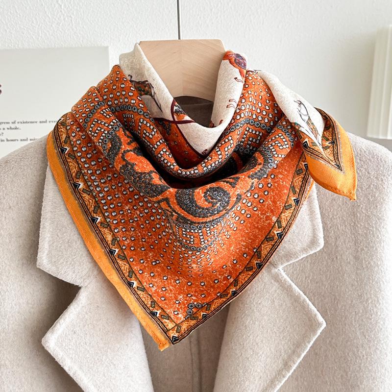 Women's French Red Cotton Silk Blend Scarf – 70CM Neck and Headscarf, Spring/Autumn Fashion Accessory