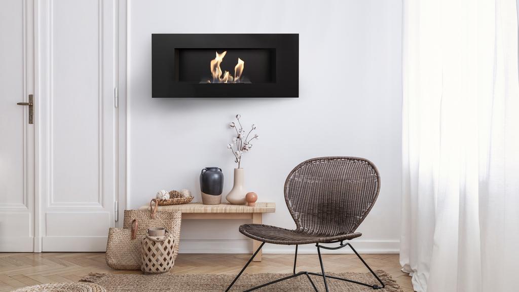 Wall Mounted Bioethanol Fireplace DELTA2 TÜV Black Set