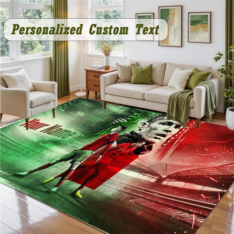 Crystal Velvet Square Rug Custom NameCristiano Ronaldo Pattern Non Slip Home Floor Decor Rug