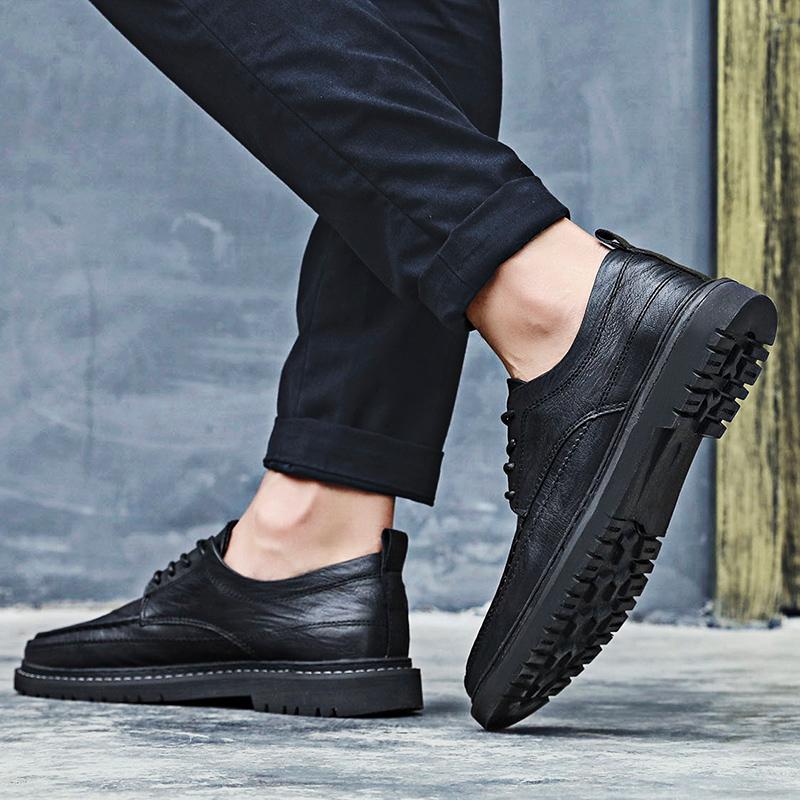 British Style Split Leather Men's Casual Business Lace Up Moccasin Shoes Comfortable Non Slip Fashion Black Dress Formal Casual Leather Shoes