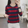 Женская полосатая футболка с длинным рукавом 2024 года — большой размер, свободный крой, утягивающая, идеально подходит для весны и осени