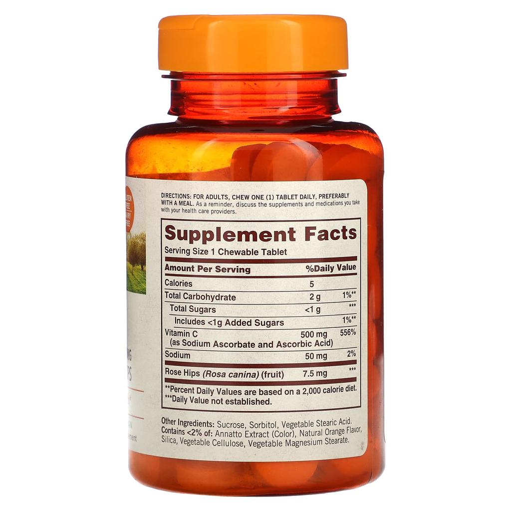 Vitamin C, with Natural Rosehip, Orange Flavor, 500 Mg, 100 Chewable Tablets