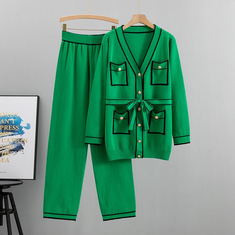 Autumn and Winter Women's Knitted Suit Cardigan Wide Leg Pants Suit Temperament Fashion Two-piece Set
