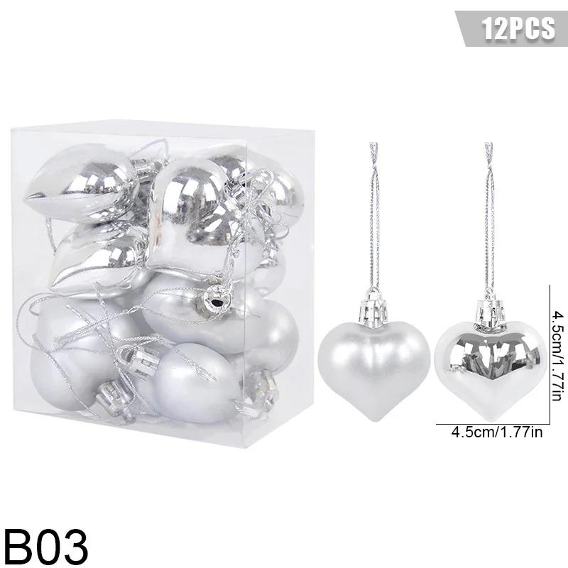 12 шт. Рождественские подвески Звезда Сердце Форма Подвесные украшения Шары для елки Рождественский декор Украшение для вечеринки на День святого Валентина Новый год 2025