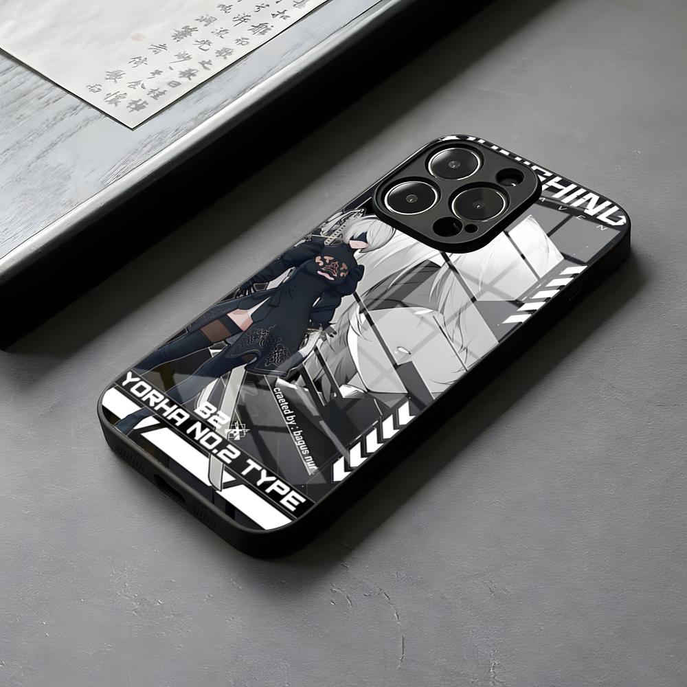 Чехол для телефона NieR A-Automata 2B Печать на заказ Стекло Для IPhone 16 15 14 Pro Max 13 12 Mini 11 X XS XR 8 Plus Для Samsung S 25 24 23
