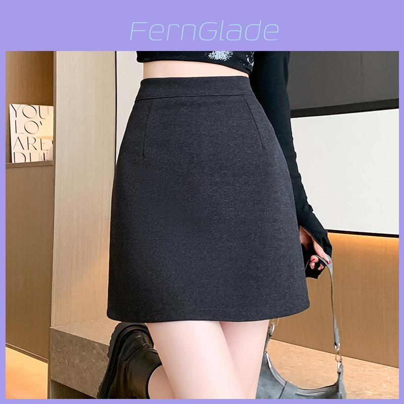 Solid Color Blend High Waist Pencil Skirt With Zipper For Women Autumn Winter