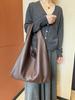 Cross Border Single Shoulder Large Capacity Tote Bag Layered Cowhide Nun Bag Minimalist Lazy Bucket Bag New Women's Bag