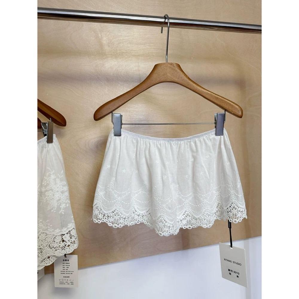 «Сложенная занавеска для пукания», нескользящая юбка средней длины с низом, женская весенняя новинка из кружева, маленькая занавеска для пукания с эластичной талией