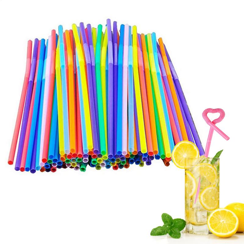 100Pcs Disposable Plastic Straws Colorful Party Events Drinking Straws Flexible Straws Stirrers Tube Straw Bar Accessories