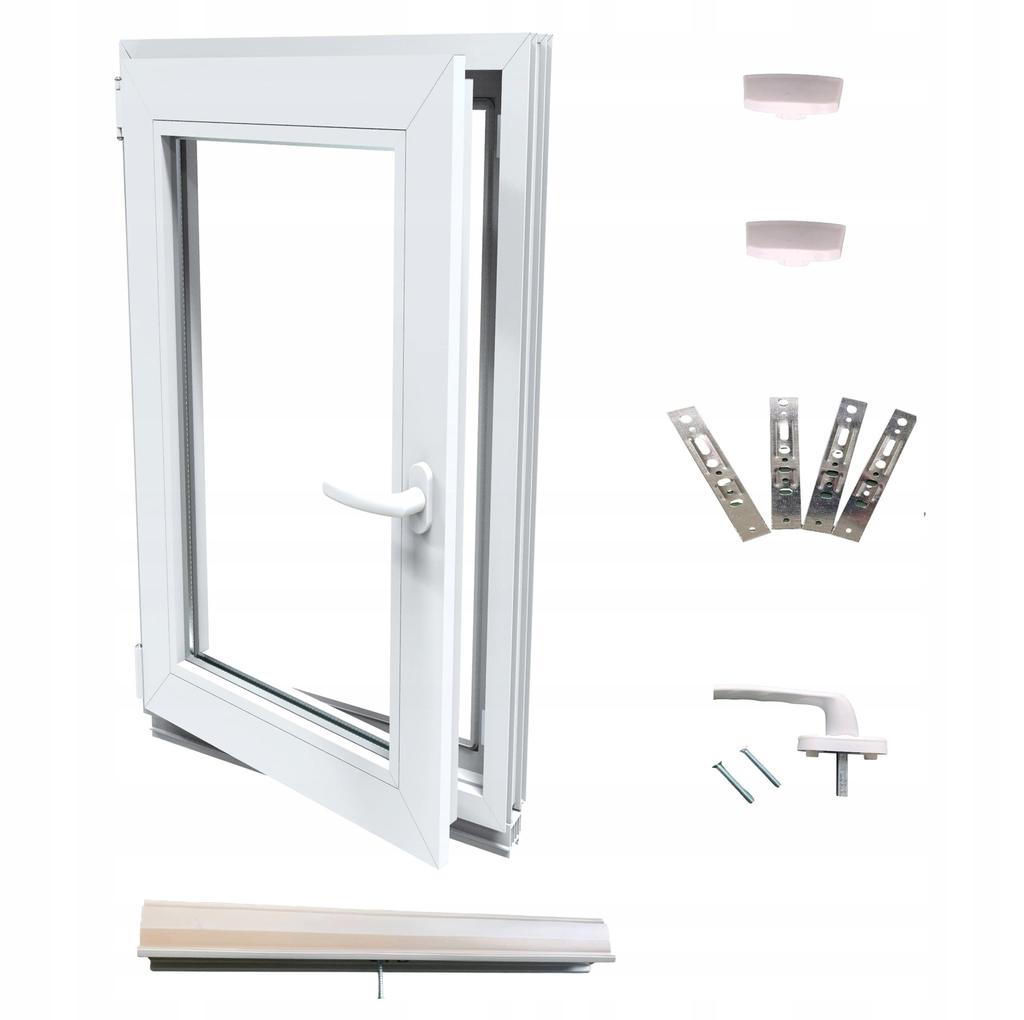 Okno Pcv Białe 50X60 Lewe 500X600 Mm Rozwierno-Uchylne, Dwuszybowe