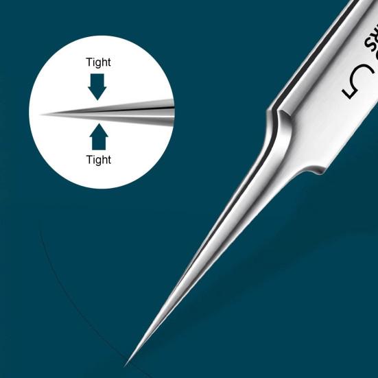 Очень тонкий Нет. 5 пинцетов из нержавеющей стали для удаления угрей и черных точек для ухода за кожей, экстрактор черных точек с 10-кратным увеличительным стеклом, щадящий инструмент для удаления угрей