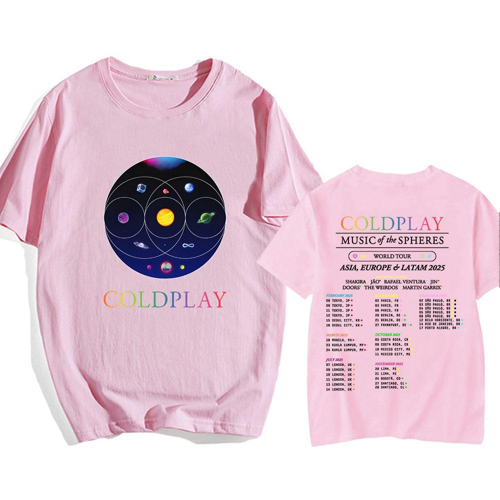 Футболки Cold-play Music of The Spheres World Tour 2025 Футболки из хлопка Тяжелая футболка с графическим принтом Mental Fashion Футболки с коротким рукавом унисекс