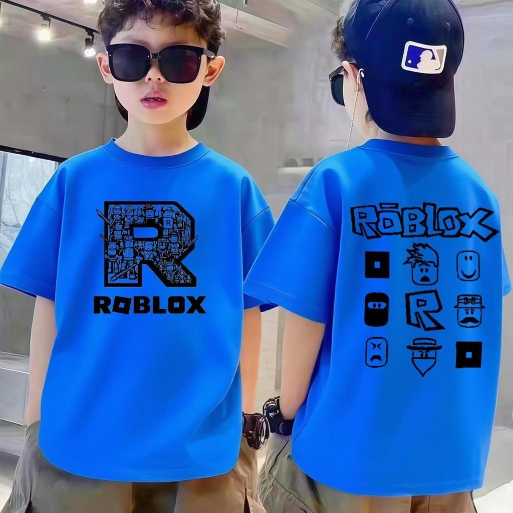 Детская корейская футболка, топ с круглым вырезом с принтом Roblox, мужская футболка