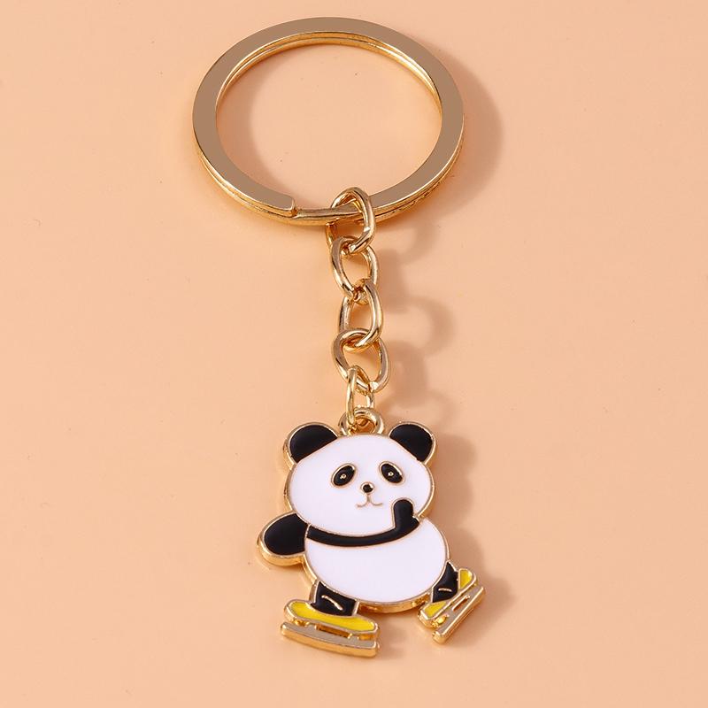 Lovely Enamel Panda Keychain Bamboo Keyring for Men Women Car Key Holder Handbag Pendant DIY Handmade Jewelry Gift