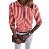 Shirt Large Size Turn Blouse Down Collar Sleeve Vertical Stripes Office