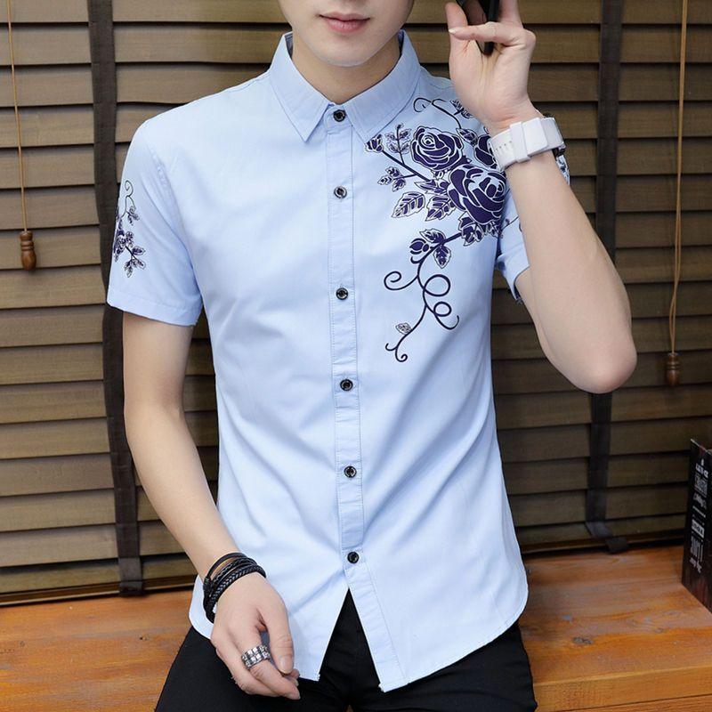 Men's Printed Short-sleeved Summer Trend of Handsome and Stylish Shirt Casual Versatile Inch Shirt Men's Shirt