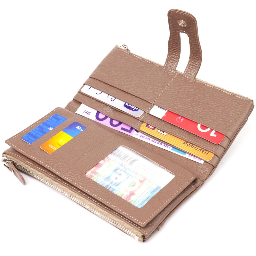 Интересный женский кошек из натуральной зернистой кожи CANPELLINI Wallet 21634 Бежевый