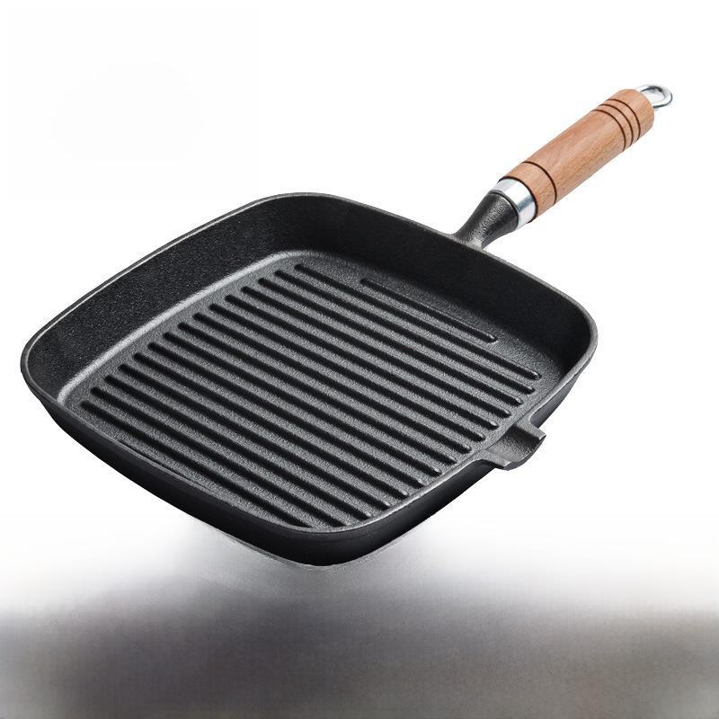 24 см чугунная полосатая сковорода для стейков, без покрытия и с антипригарным покрытием