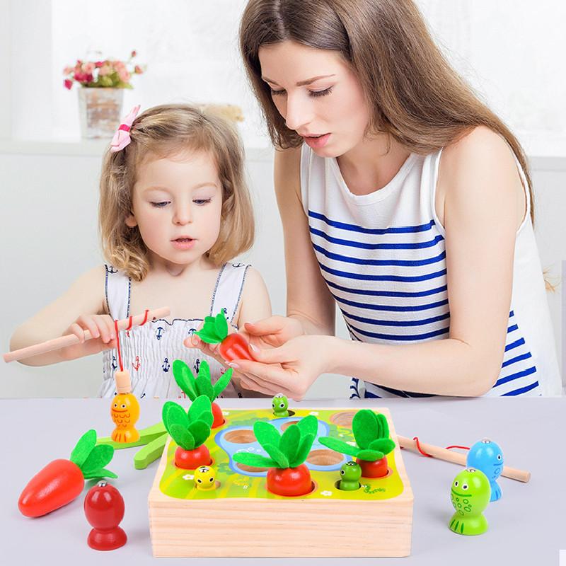 Красочная деревянная магнитная игрушка для рыбалки для детей с милыми темами фермы и динозавров