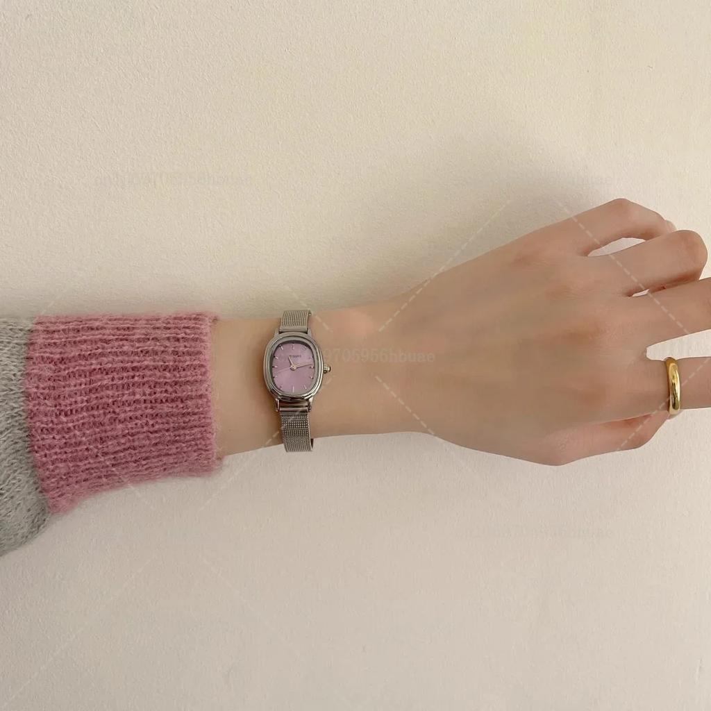 Маленький овальный циферблат Зеленые часы Простые из нержавеющей стали Женские наручные часы Бренд Женские Роскошный подарок Кварцевые часы Дропшиппинг