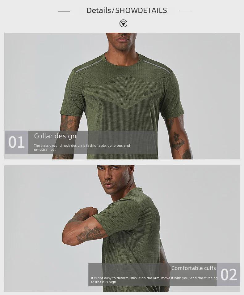 Мужская быстросохнущая летняя спортивная футболка — фирменный логотип, круглый вырез, короткий рукав, идеально подходит для бега и фитнеса