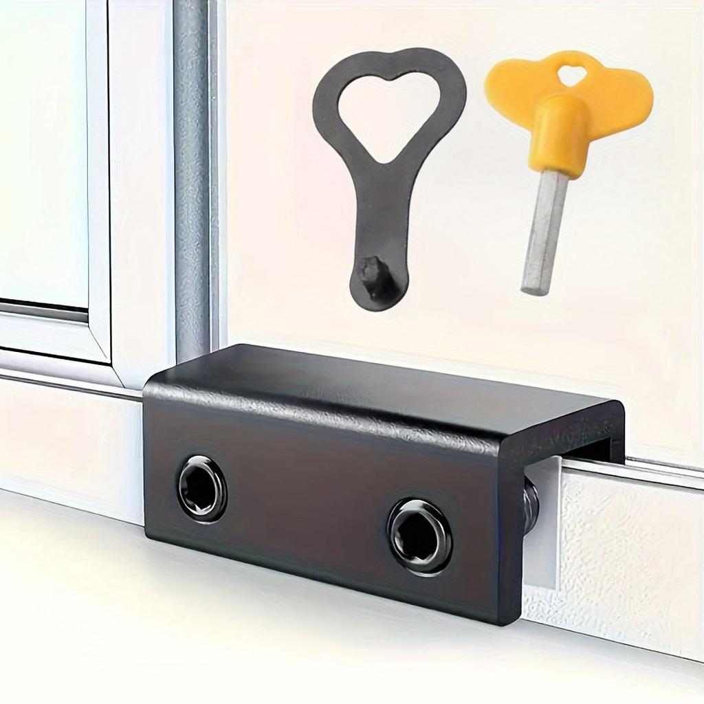 Набор из 4 шт. Регулируемые раздвижные оконные замки - Прочный алюминиевый сплав, Установка без сверления, ключ и шайба в комплекте, Надежная защита от кражи