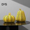Yellow Polka Dot Pumpkin Statue Mini Pumpkin Resin Sculpture Dotted Pumpkin Figurine Home Office Desktop Decoration Ornament