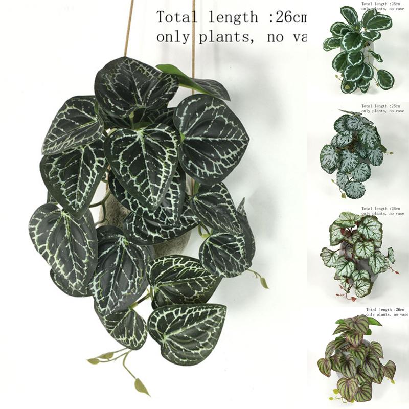 26см Бегония Лист Павлиньего Черепаха Спина Дом Балкон Настенный Подвесной Садовый Декор Искусственные Растения Лиана Зеленая Трава В Горшке