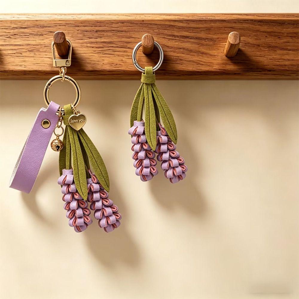 Hanger Pu Flower Keychain Lavender Bag Charm Trendy Pu Leather Flower Pendant Women