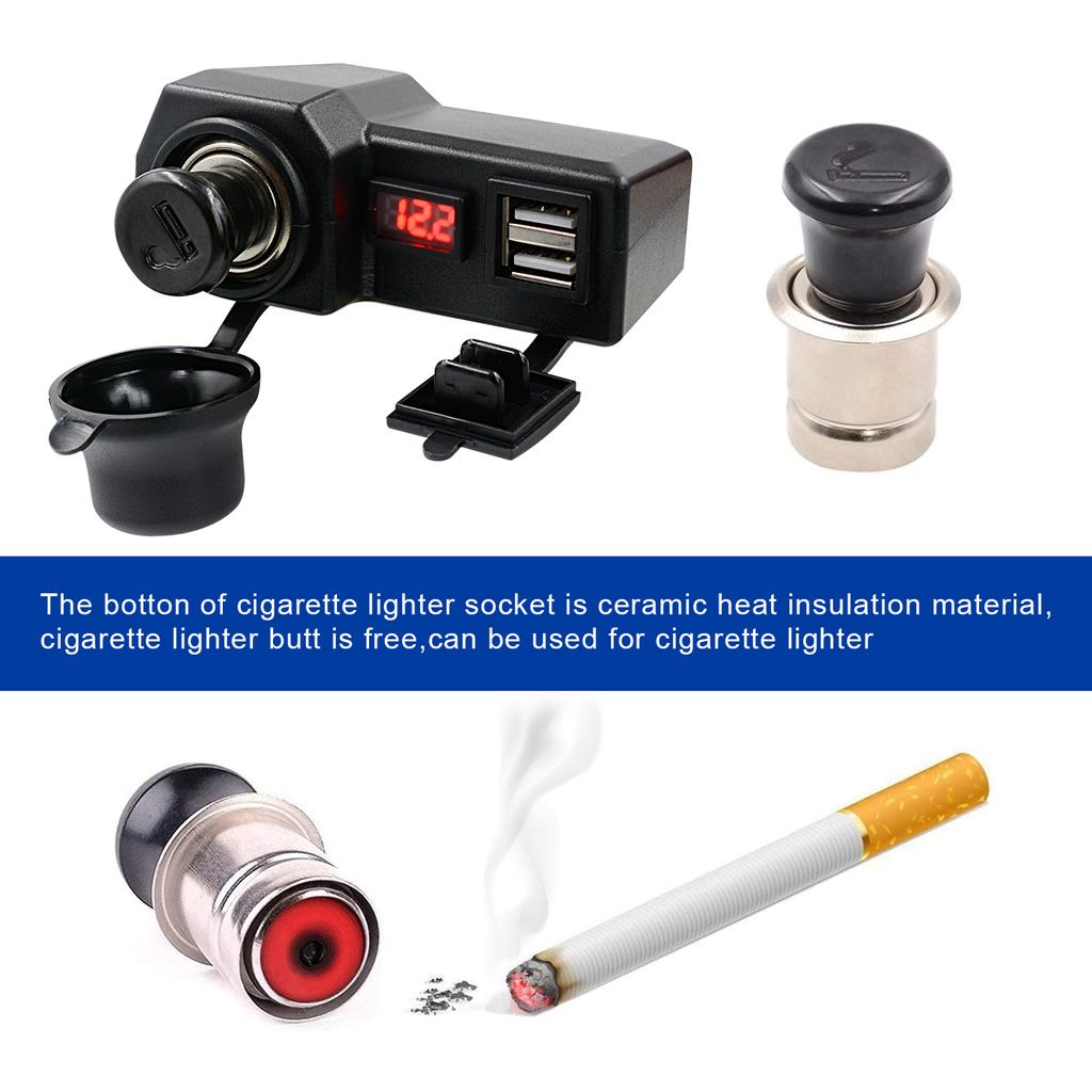 12 В 2,1 А мотоциклетное зарядное устройство для телефона с двумя USB-портами, выключателем, светодиодным вольтметром и прикуривателем, зажим для руля мотоцикла, водонепроницаемое