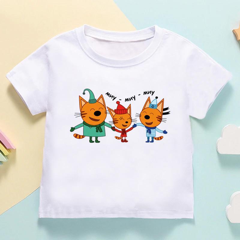 Kid-e-cats Three Kitten Russian Cartoon Kids T shirt Girls Summer Tops Baby Boys Clothes Children Short Sleeve O-Neck T-shirts