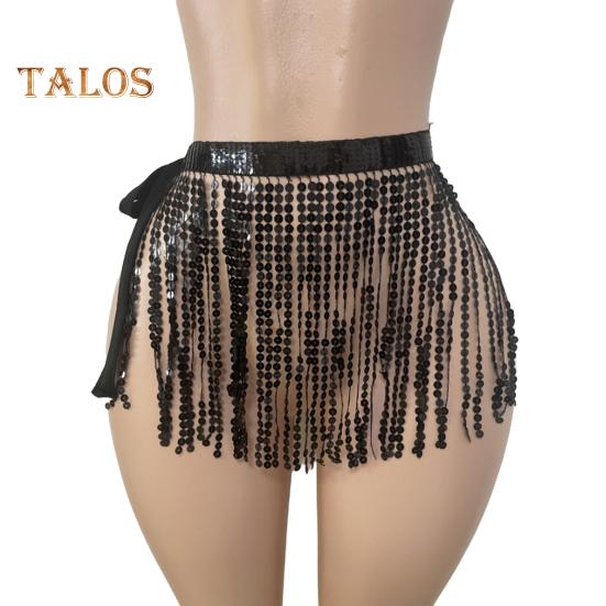 Юбка с пайетками и кисточками, блестящая мини-юбка для танца живота, бахрома, шарф на бедра для рейв-фестиваля, клубная одежда, костюм для выступлений на вечеринке