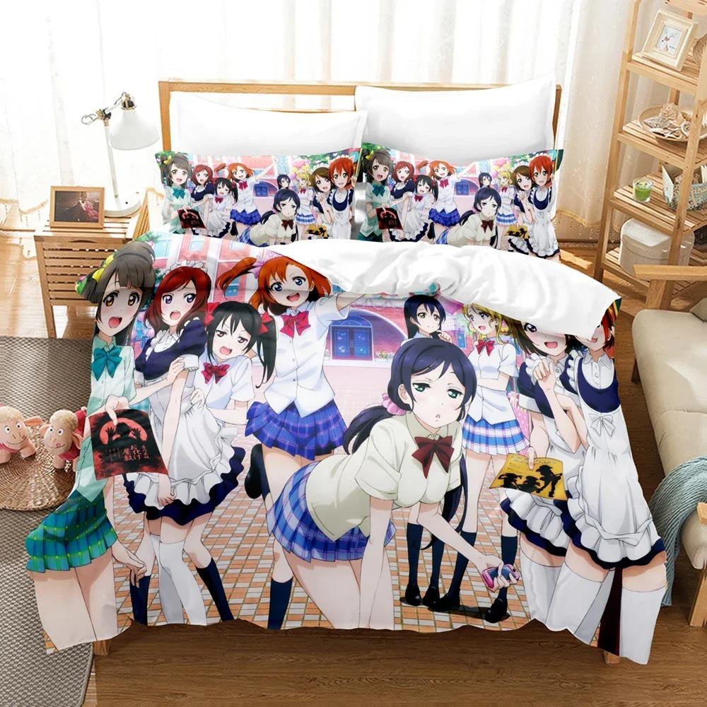 3D-мультфильмы LoveLive! Проект «Школьный идол» Комплекты постельного белья Пододеяльник с наволочкой Твин Полный комплект постельного белья Queen King Постельное белье