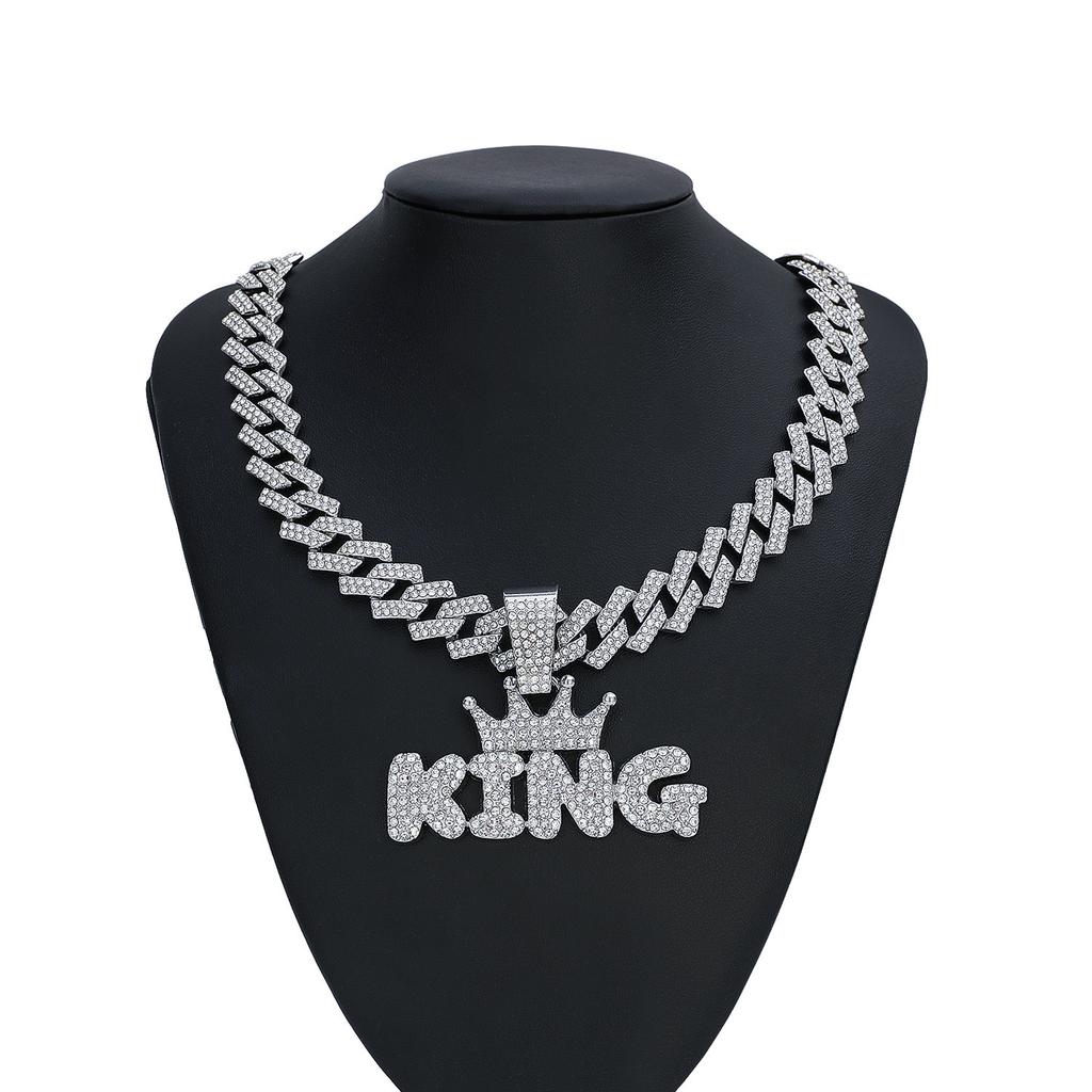European and American Style New Alloy Full Diamond Crown King Letter Pendant, Fashionable Jewelry