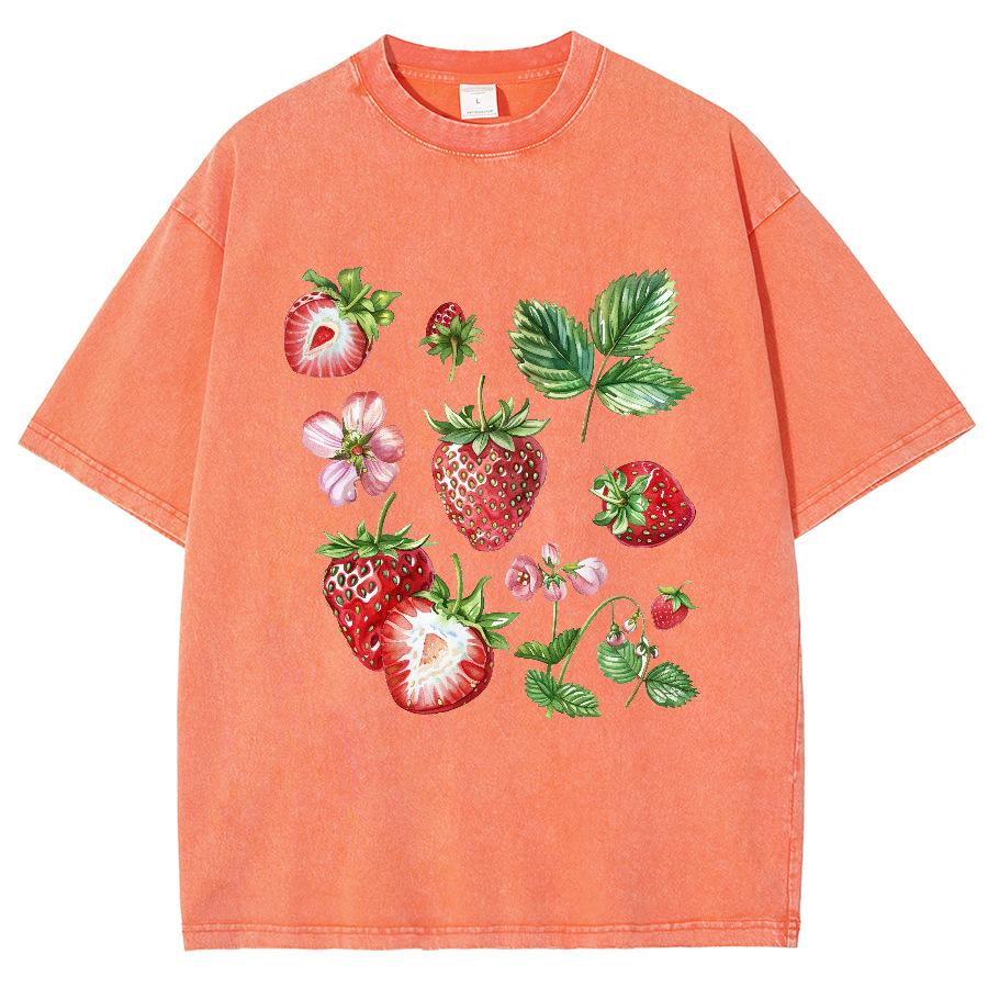 Printed Strawberry Half Sleeve Women Summer T-Shirt Loose Sh