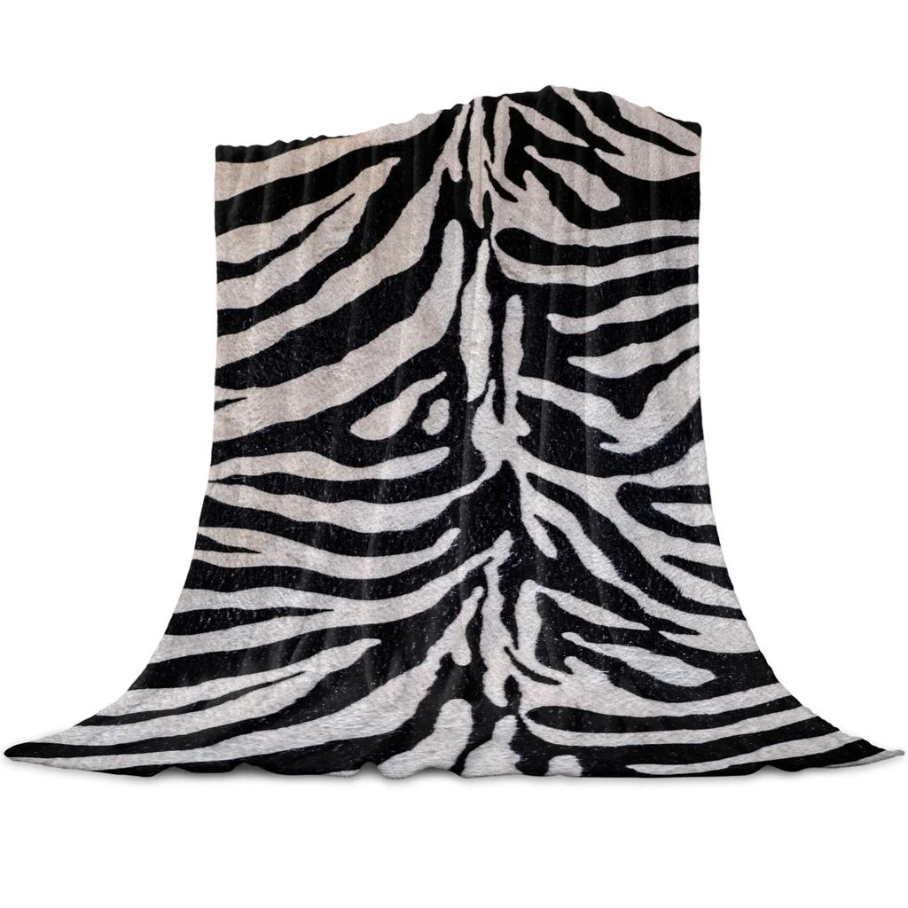 Animal Zebra Black and White Stripes Pattern Flannel Throw Blanket Soft Lightweight Warm Cozy Kid Adult Travelling Camping Gift
