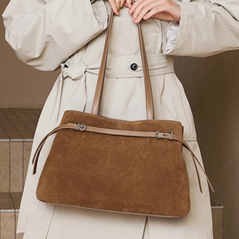 Hifashion Замша из коровьей кожи Натуральная кожа Большая сумка-тоут Наплечные сумки Для женщин 2026 Роскошный дизайнерский Матовая Повседневная Женские Сумки