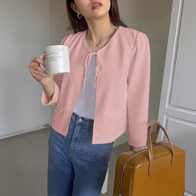 ZANZEA Женская повседневная блузка-кардиган на шнуровке с круглым вырезом и длинными рукавами