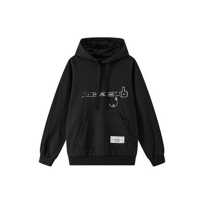 Li Ning мультфильм принт спортивный повседневный свободный пуловер с капюшоном унисекс толстовки черный LWDT003-2