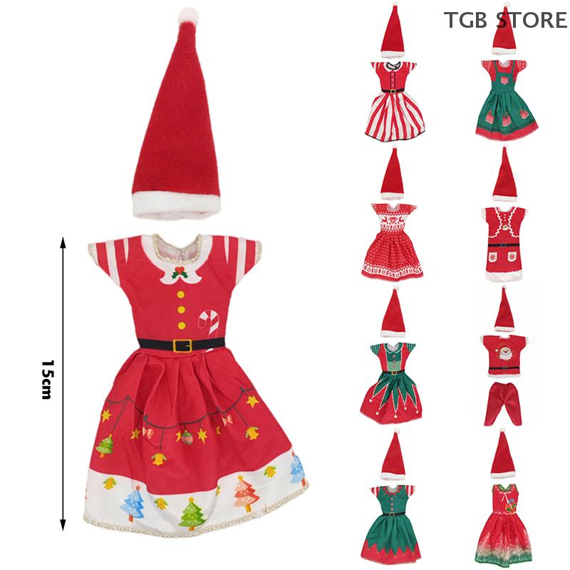 1Set Christmas Dress Outfit Dress Hats For 11 Inch 30cm Doll Fashion Clothes Doll Accessories