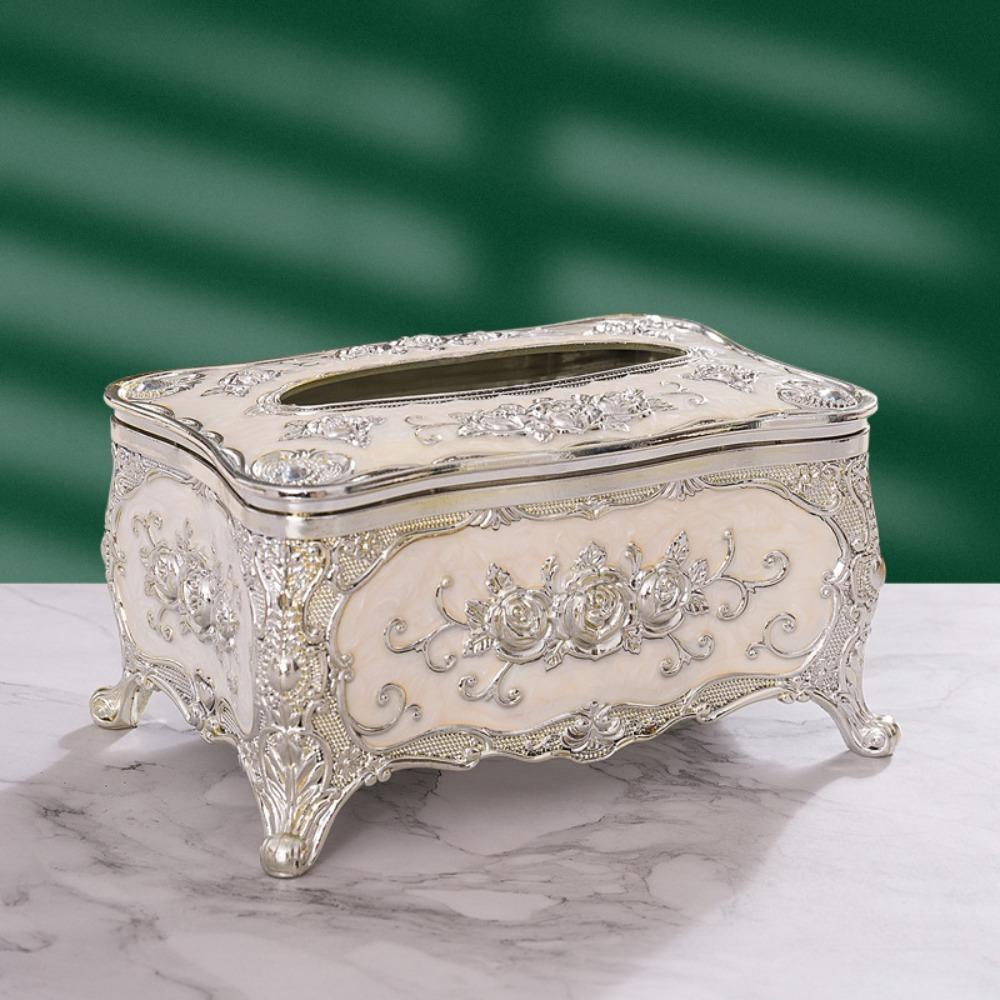 Light Luxury Tissue Box Holder Rose Pattern Tissue Dispenser Napkin Holder Restaurants