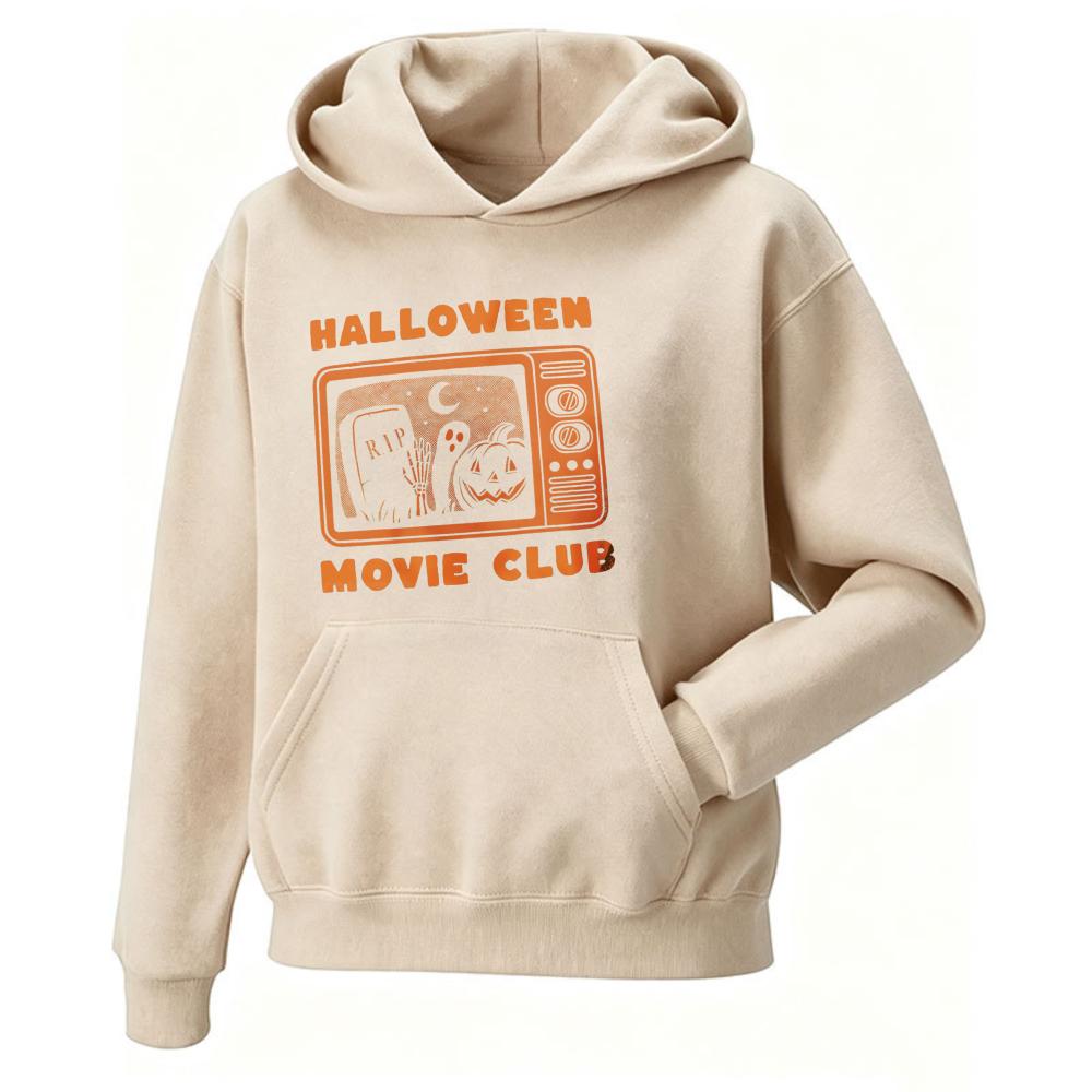 Halloween Movie Club Hoodie Retro TV Ghost Pumpkin Vintage Unisex Pullover Graphic Sweatshirt Spooky Long Sleeve Autumn Winter